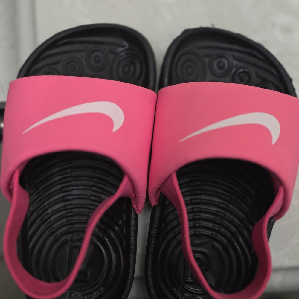Nike Kids Pink and Black Slippers